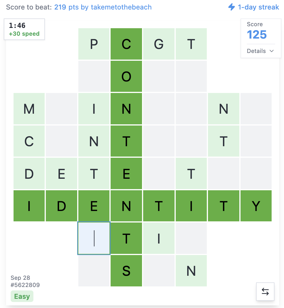 Screenshot of a CrossEights Daily puzzle in progress